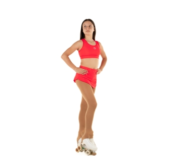 Conjunto de patinaje para niña con falda de lycra con strass y top America – Wave ROJO FLUO
