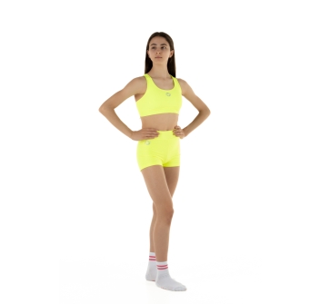 Conjunto deportivo para niña – Short + Top modelo America AMARILLO FLUO