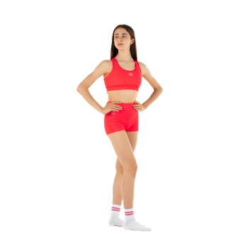 Conjunto deportivo para niña – Short + Top modelo America ROJO FLUO