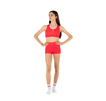 Conjunto deportivo para niña – Short + Top modelo America ROJO FLUO