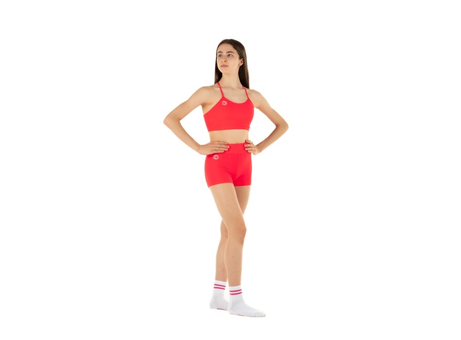 Conjunto deportivo para niña WAVE – Short + Top modelo Emma ROJO FLUO