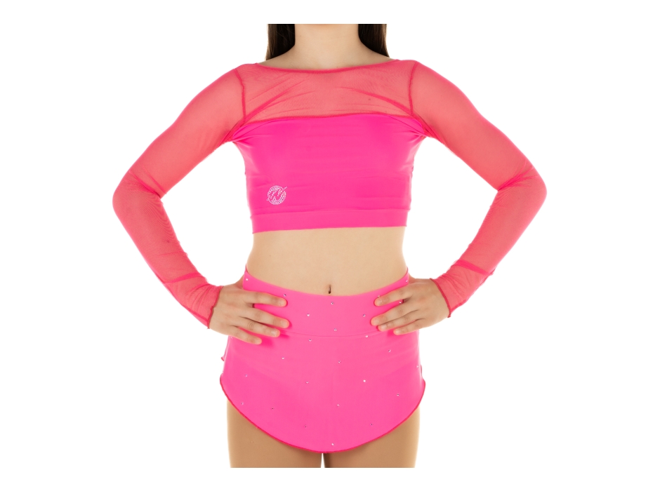 Crop top deportivo de lycra y mangas de red Wave para niña Fucsia