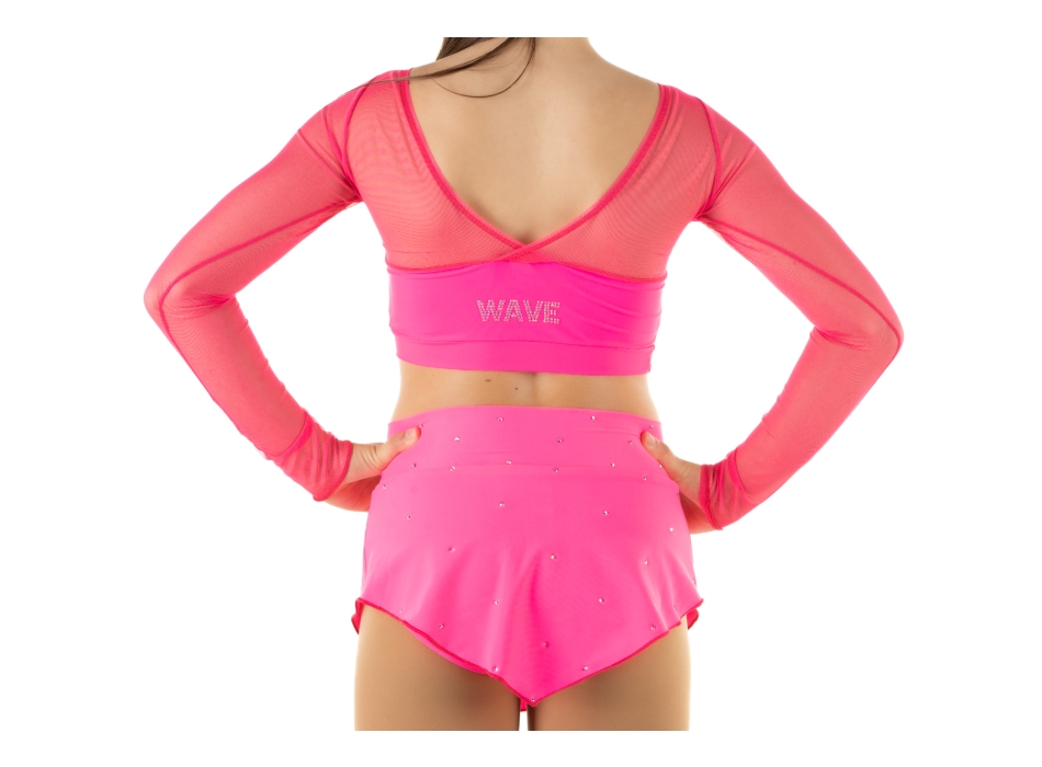 Crop top deportivo de lycra y mangas de red Wave para niña Fucsia