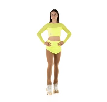 Crop top deportivo de lycra y mangas de red Wave para niña Amarillo Fluo