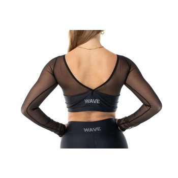 Crop top deportivo de lycra y mangas de red Wave para niña Negro
