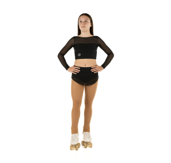 Crop top deportivo de lycra y mangas de red Wave para niña Negro