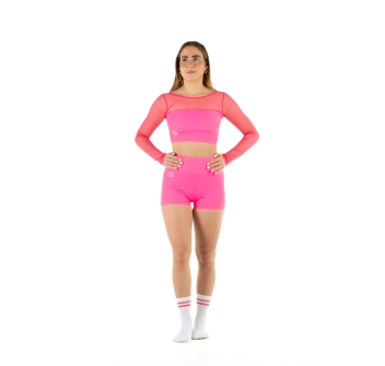 Crop top deportivo de lycra y mangas de red Wave para Mujer Negro