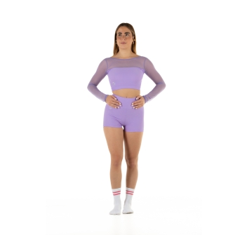 Crop top deportivo de lycra y mangas de red Wave para Mujer Lilla