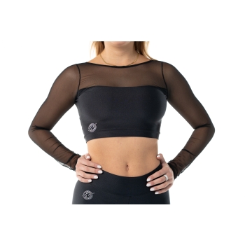 Crop top deportivo de lycra y mangas de red Wave para Mujer Negro