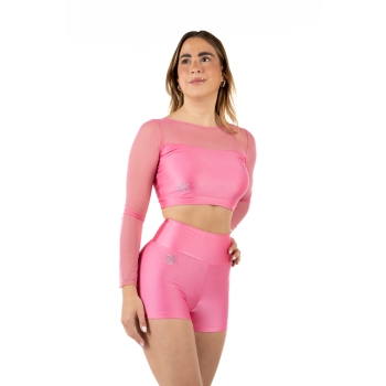 Crop top deportivo de lycra y mangas de red Wave para Mujer Viola