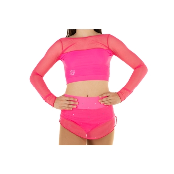 Falda de malla por patinaje Fuxia fluo con STRASS