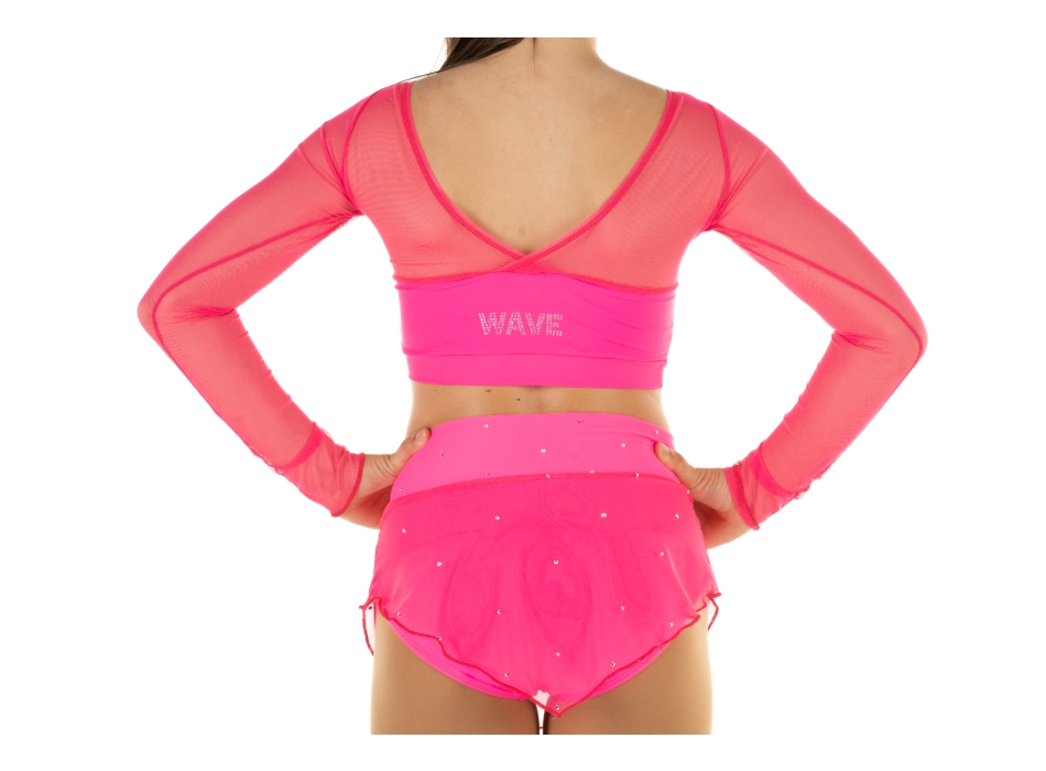 Falda de malla por patinaje Fuxia fluo con STRASS