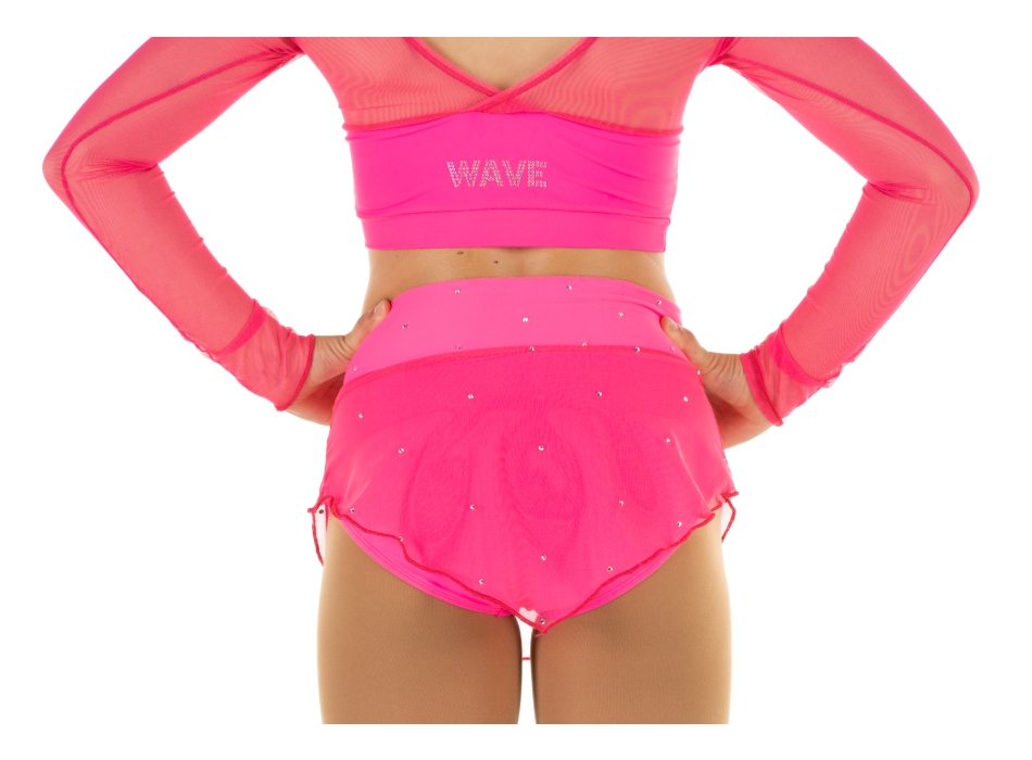 Falda de malla por patinaje Fuxia fluo con STRASS