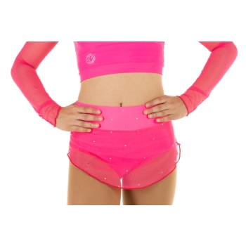 Falda de malla por patinaje Fuxia fluo con STRASS