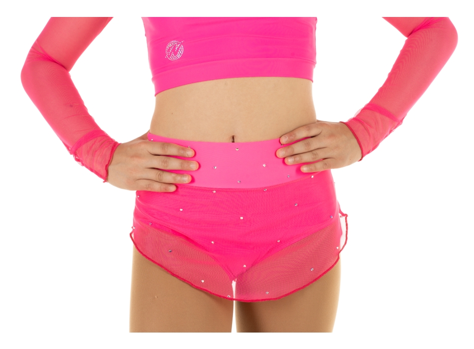 Falda de malla por patinaje Fuxia fluo con STRASS