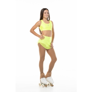 Falda por patinaje amarillo fluo con STRASS