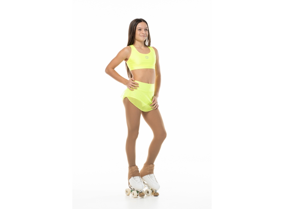 Falda por patinaje amarillo fluo con STRASS