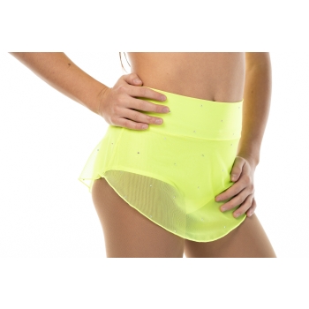Falda por patinaje amarillo fluo con STRASS